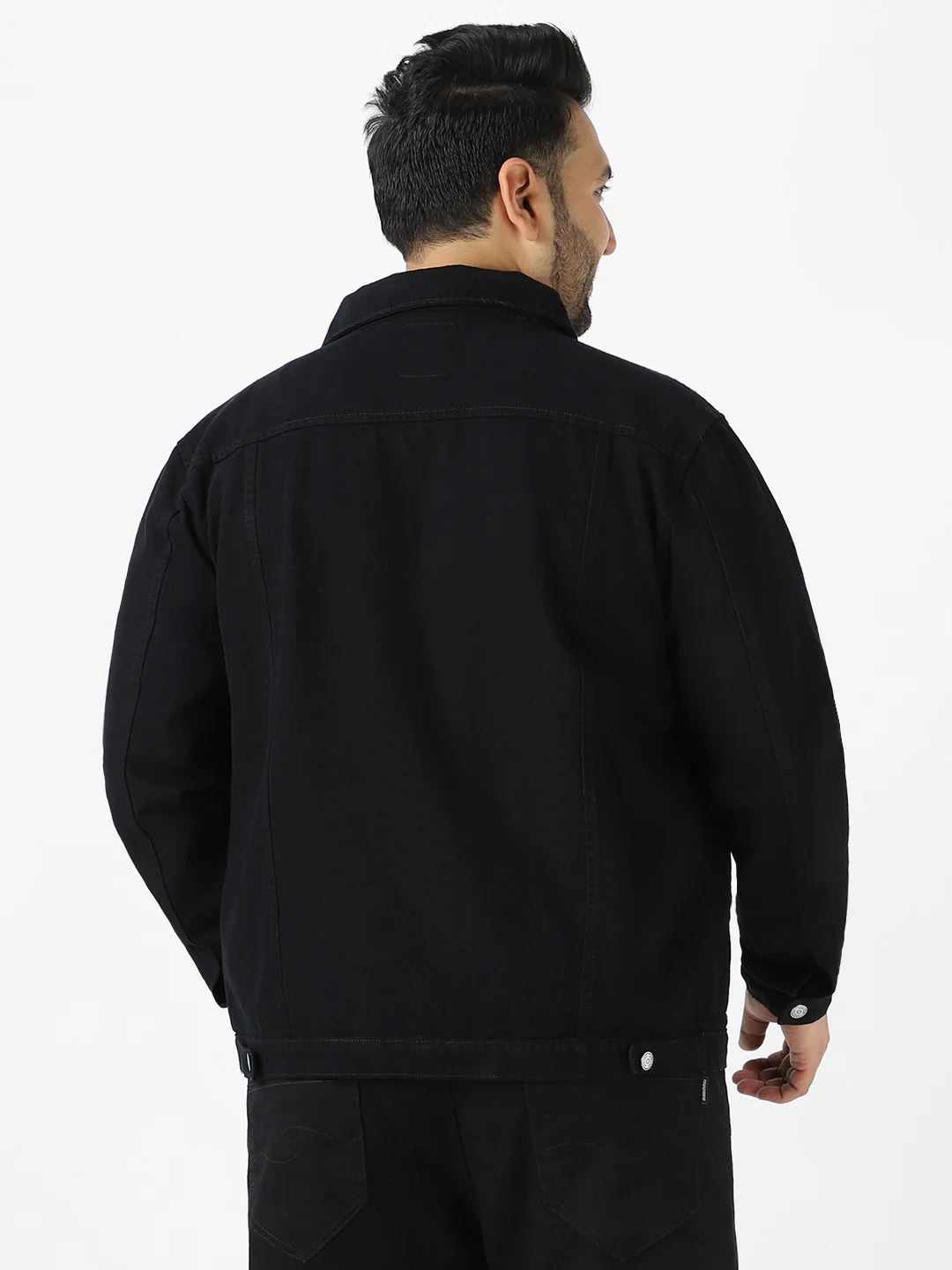 Plus Men's Black Regular Fit Washed Full Sleeve Denim Jacket - Image 4