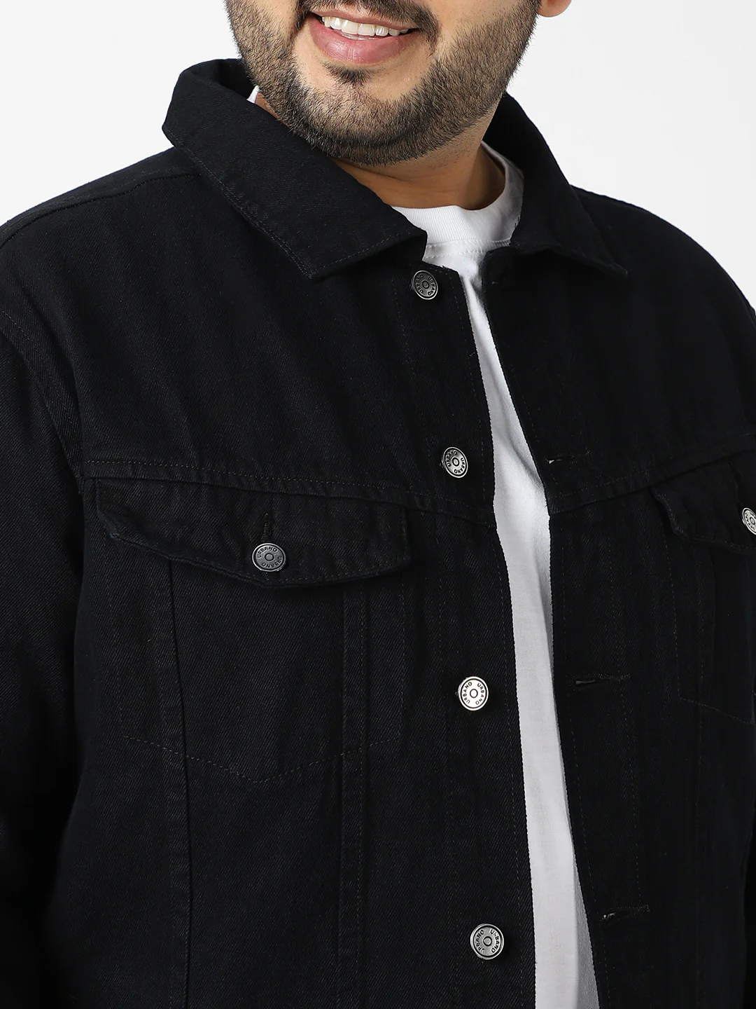 Plus Men's Black Regular Fit Washed Full Sleeve Denim Jacket - Image 6