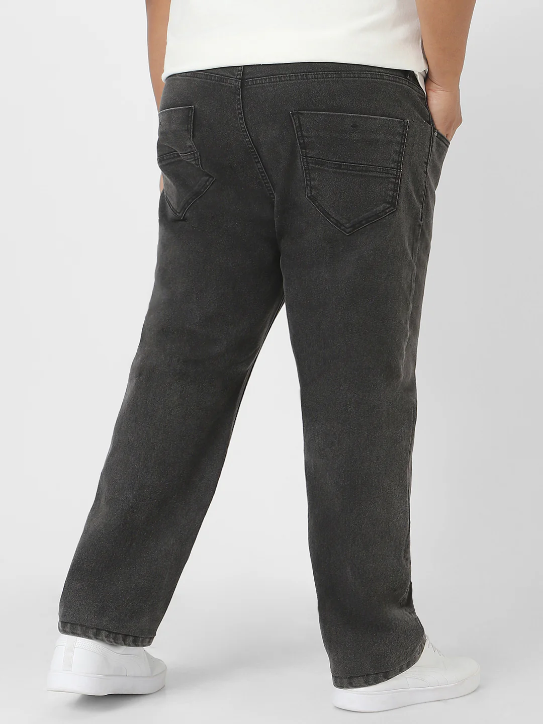 Plus Men's Black Regular Fit Washed Jeans Stretchable - Image 3