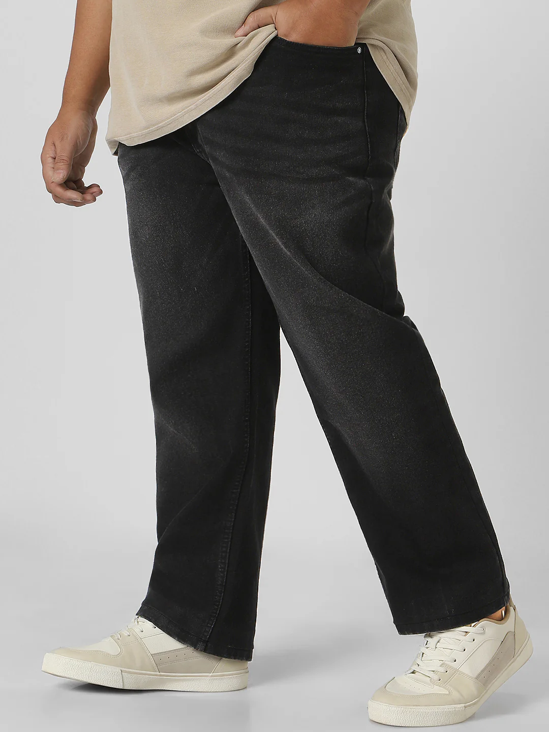Plus Men's Black Regular Fit Washed Jeans Stretchable - Image 3