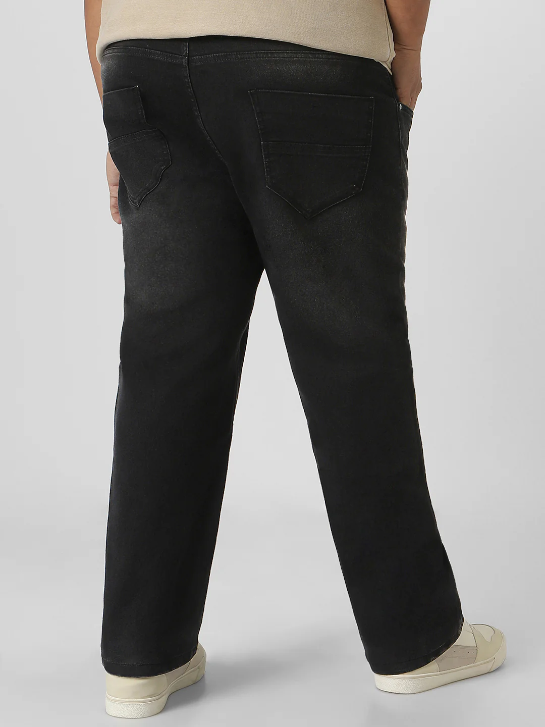 Plus Men's Black Regular Fit Washed Jeans Stretchable - Image 4