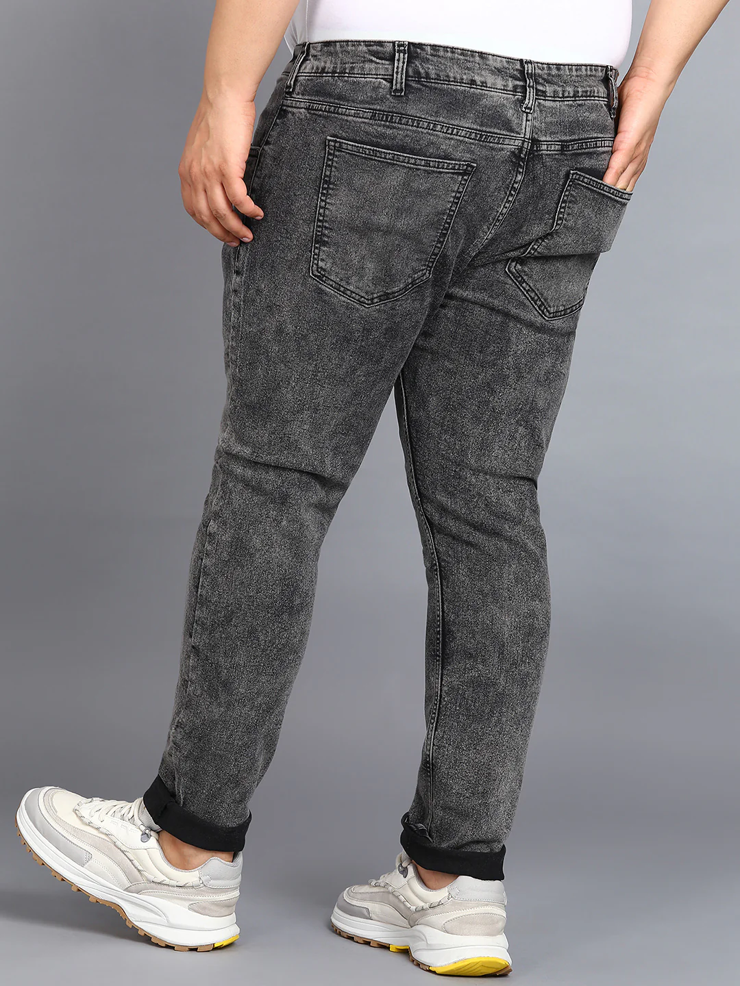Plus Men's Black Regular Fit Washed Jeans Stretchable - Image 3