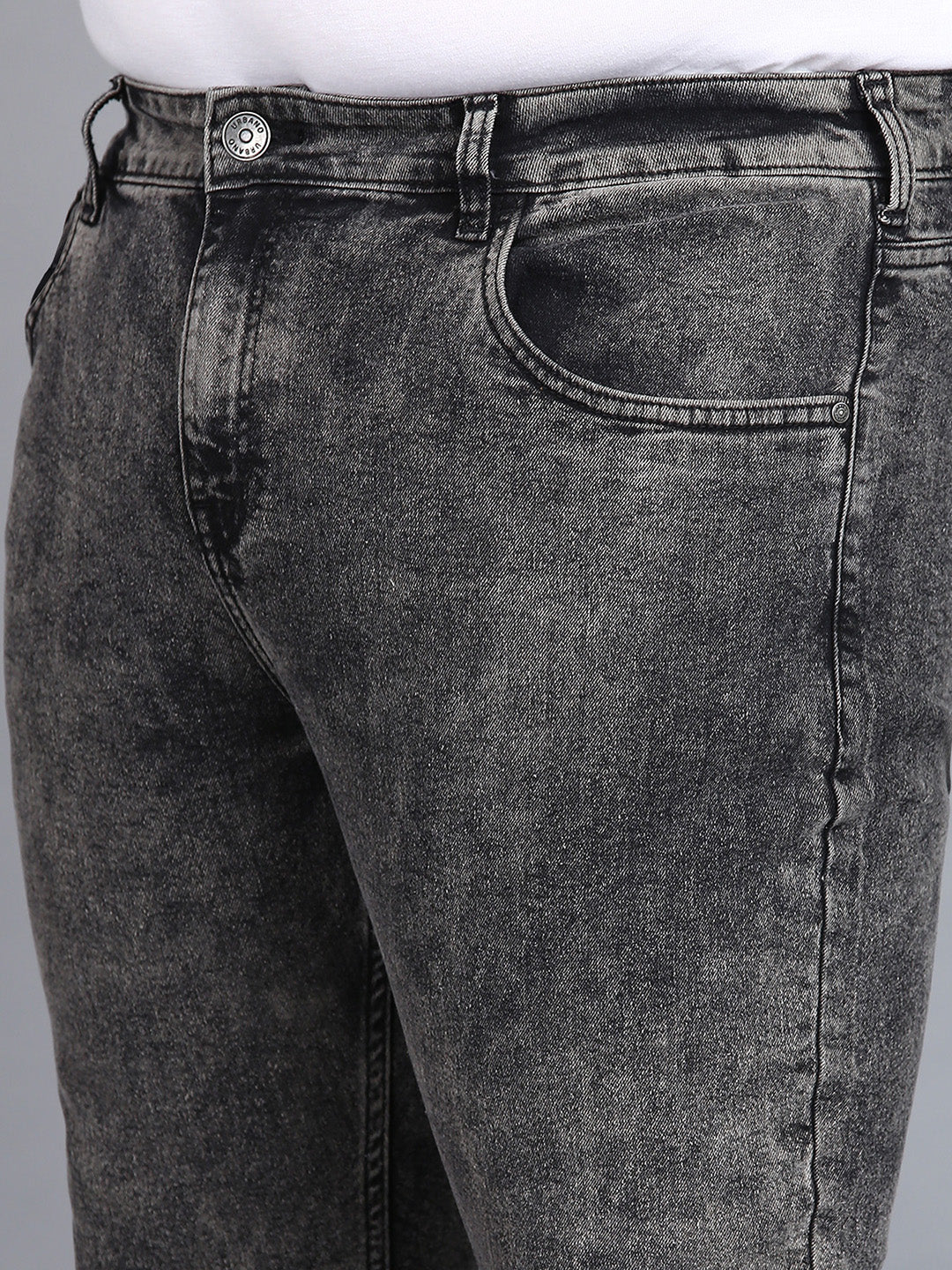 Plus Men's Black Regular Fit Washed Jeans Stretchable - Image 5