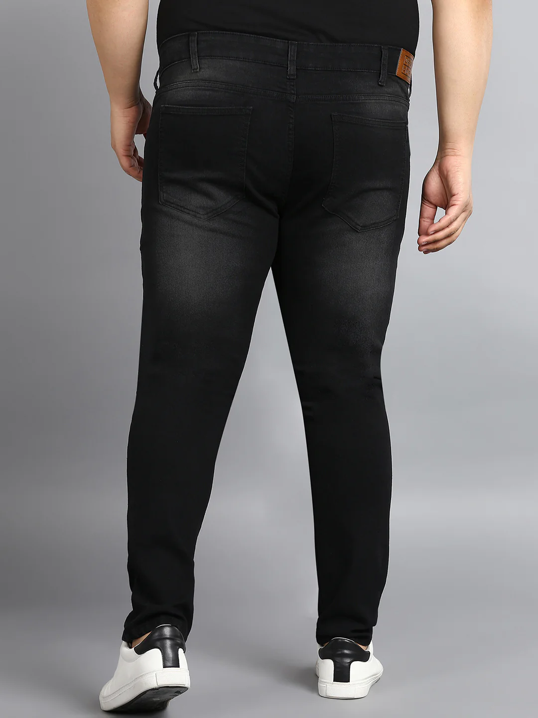Plus Men's Black Regular Fit Washed Jeans Stretchable - Image 3
