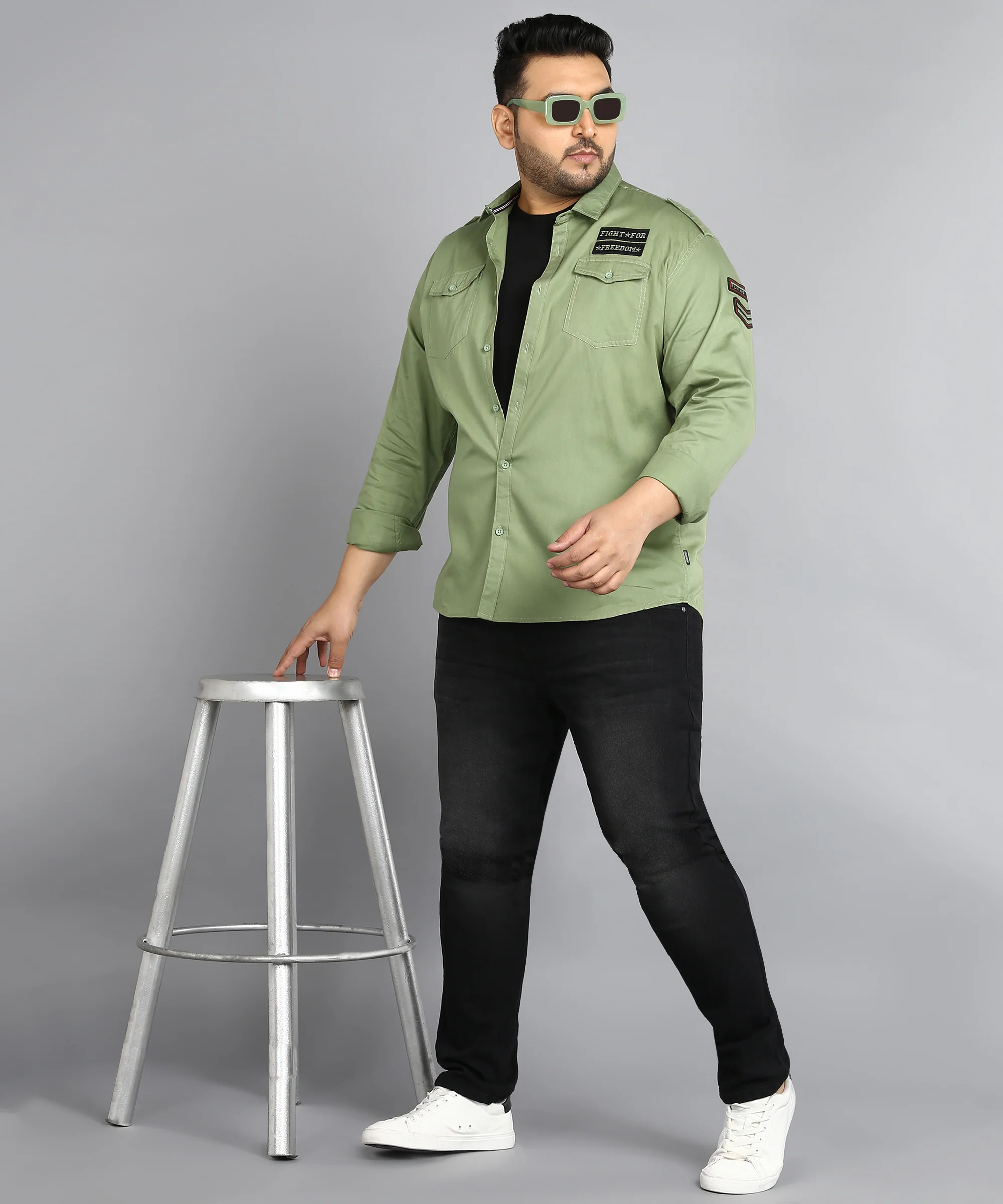 Plus Men's Black Regular Fit Washed Jeans Stretchable - Image 4