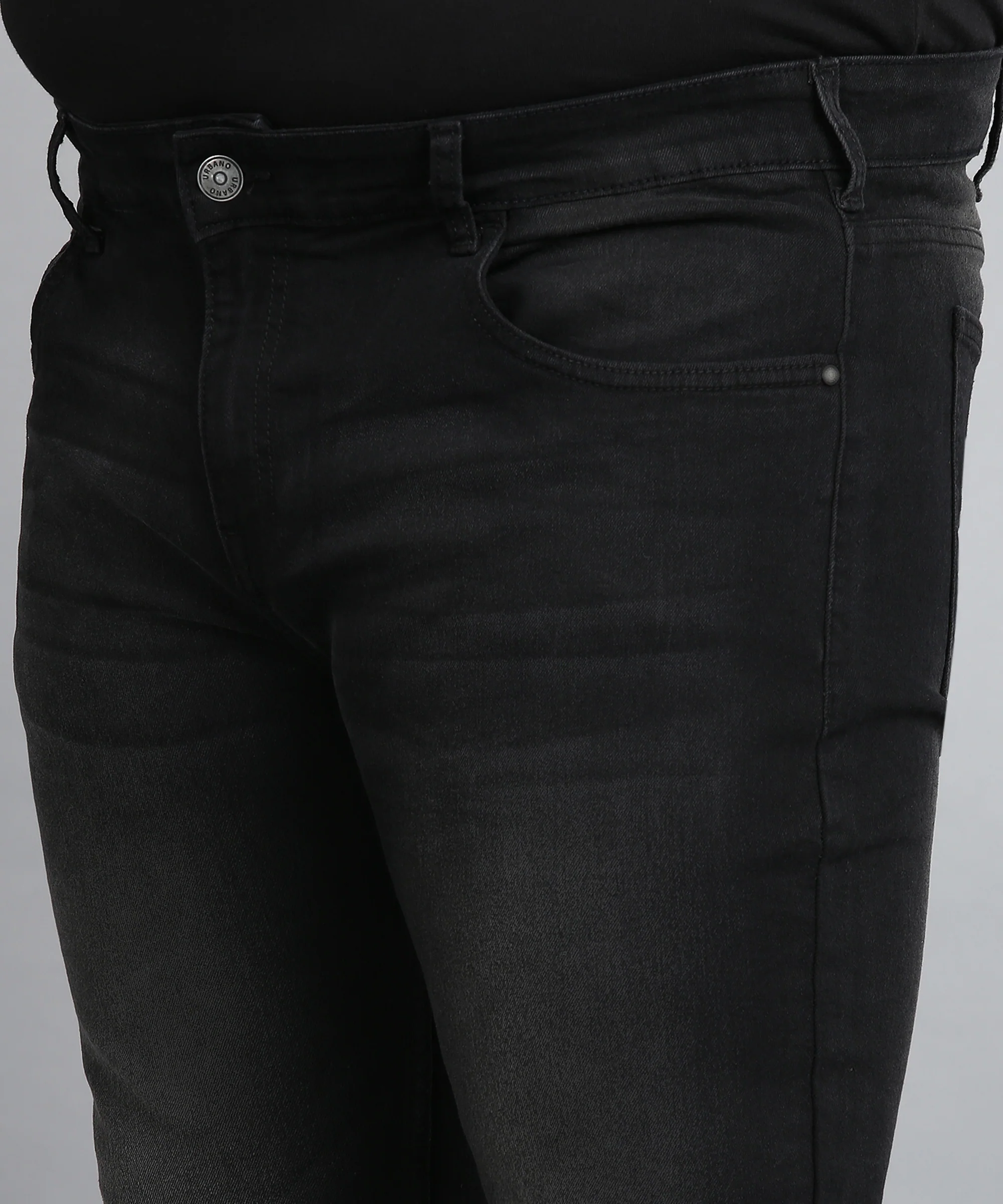 Plus Men's Black Regular Fit Washed Jeans Stretchable - Image 5