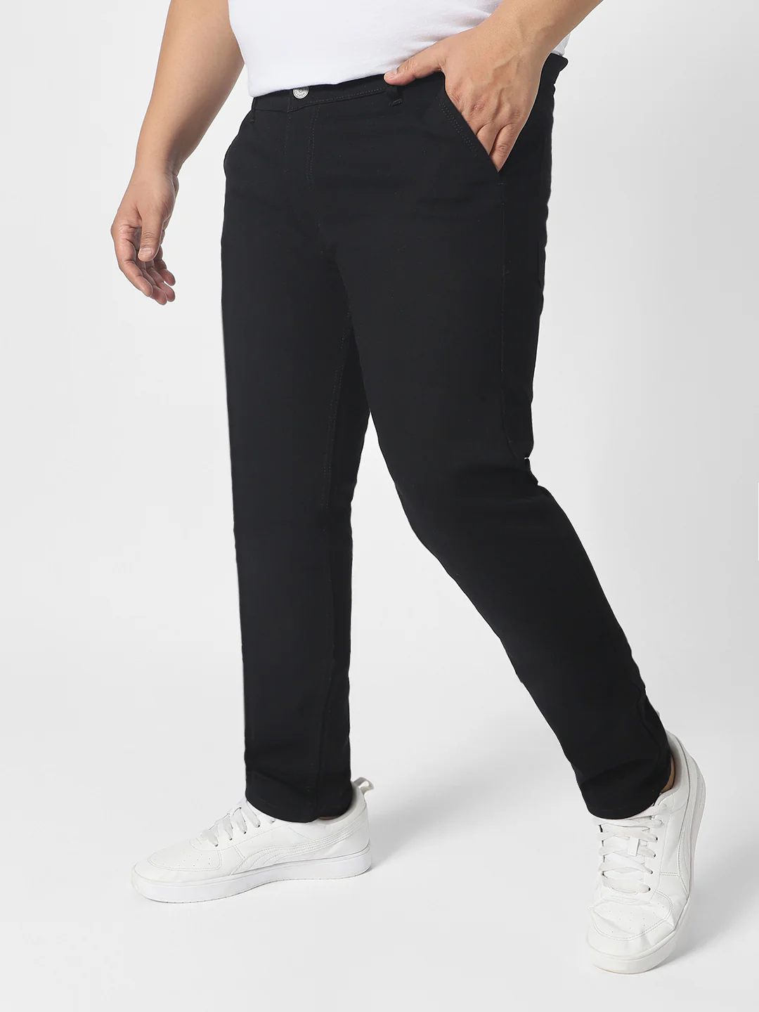 Plus Men's Black Regular Fit Washed Jeans Stretchable - Image 2