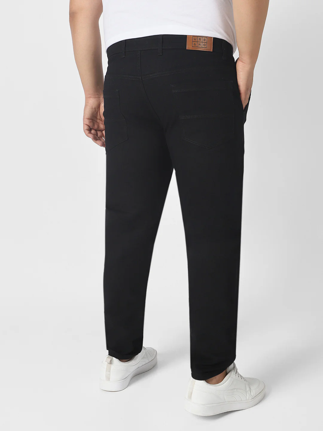 Plus Men's Black Regular Fit Washed Jeans Stretchable - Image 3