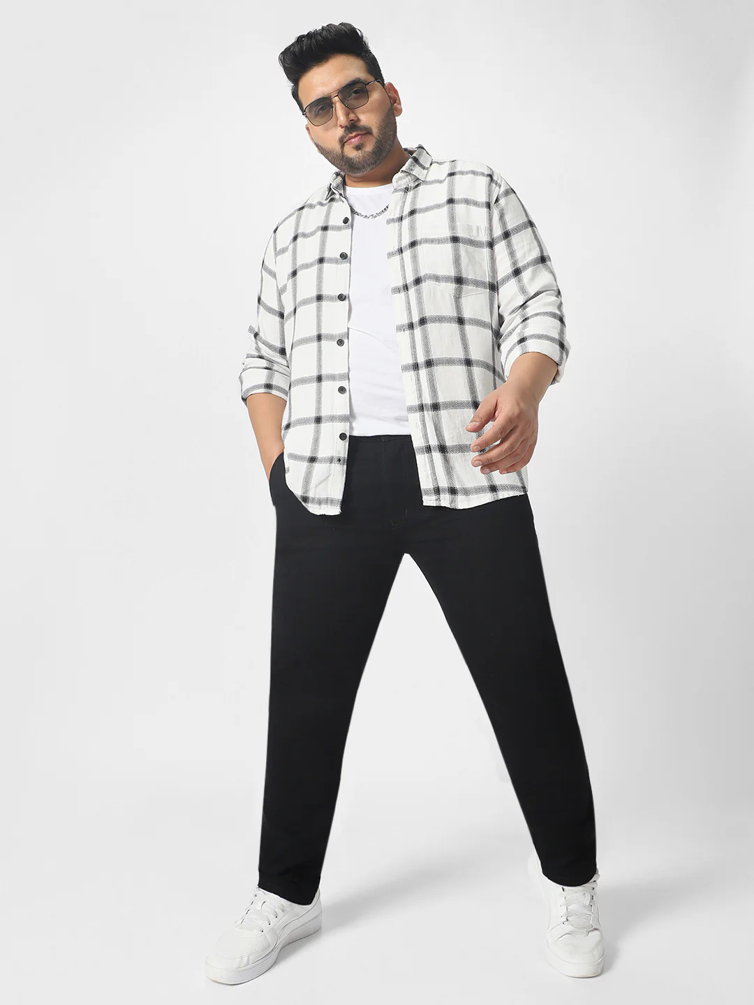 Plus Men's Black Regular Fit Washed Jeans Stretchable - Image 4