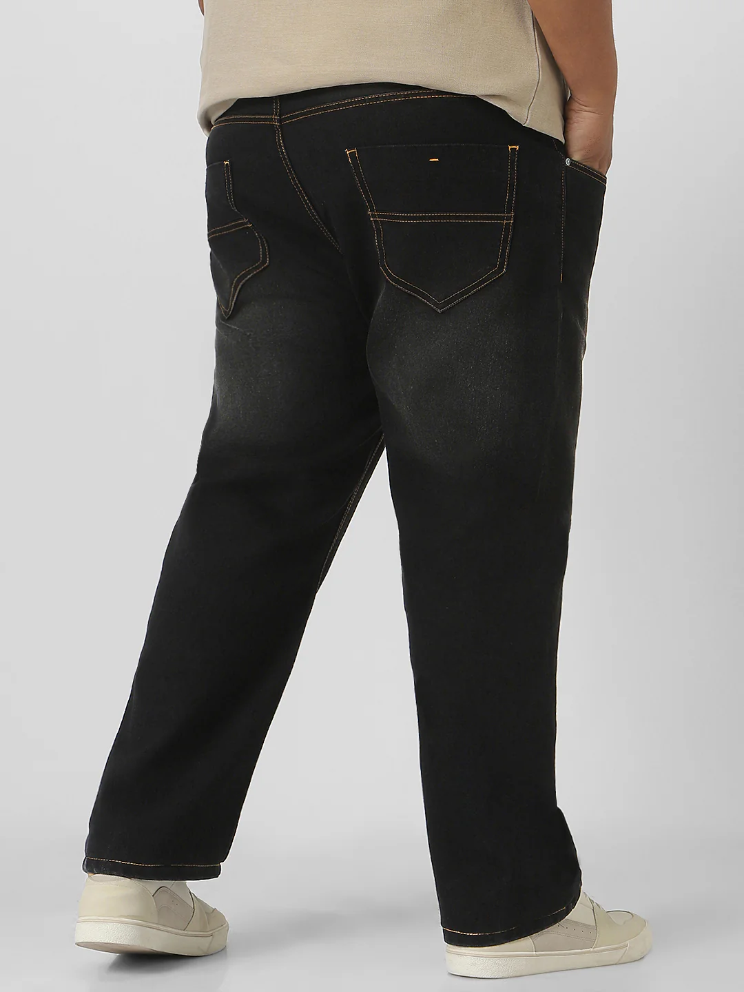 Plus Men's Black Regular Fit Washed Jeans Stretchable - Image 3