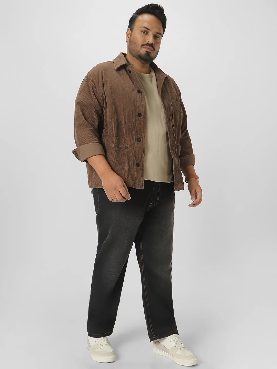 Plus Men's Black Regular Fit Washed Jeans Stretchable - Image 4