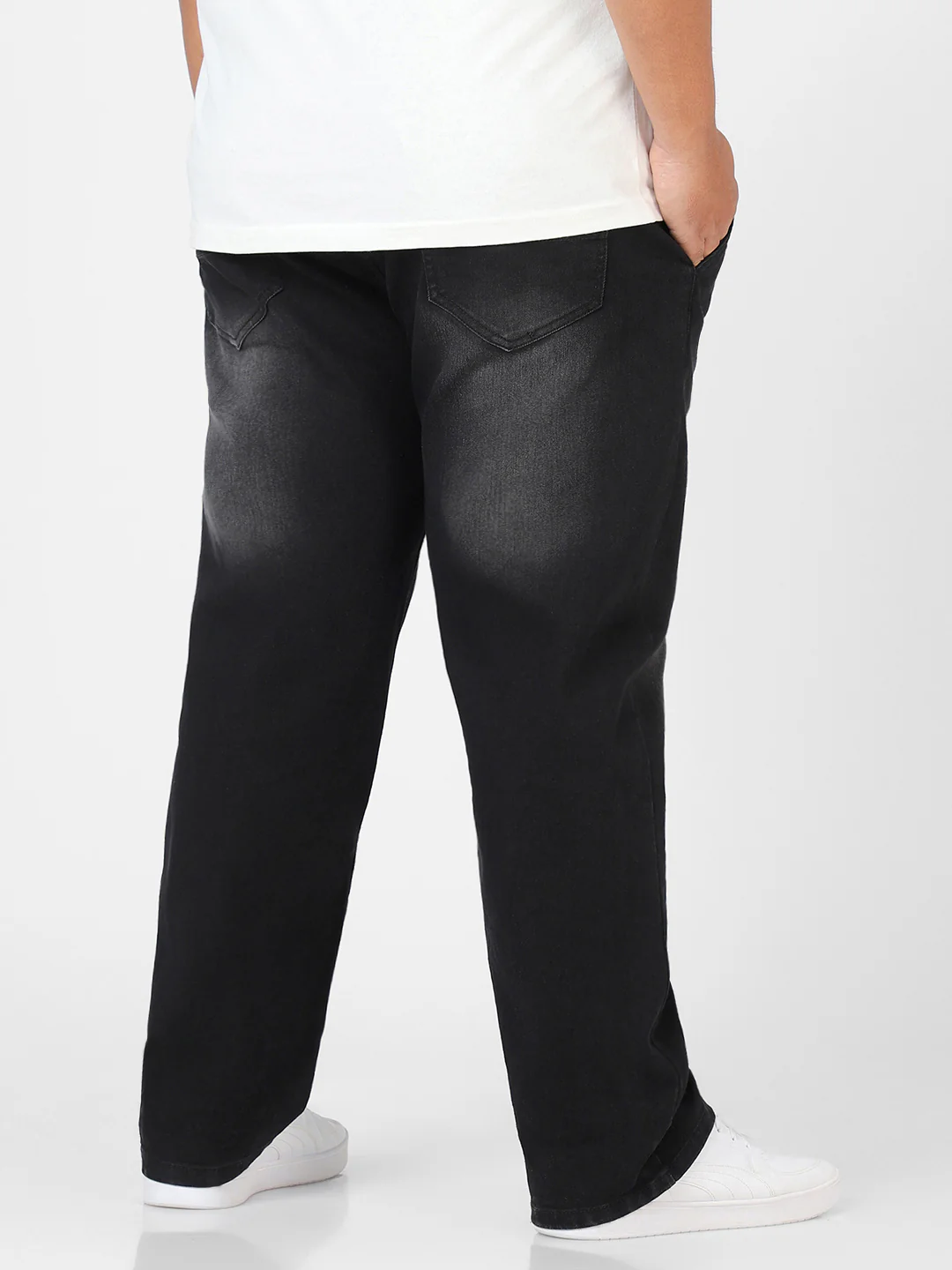 Plus Men's Black Regular Fit Washed Jeans Stretchable - Image 3