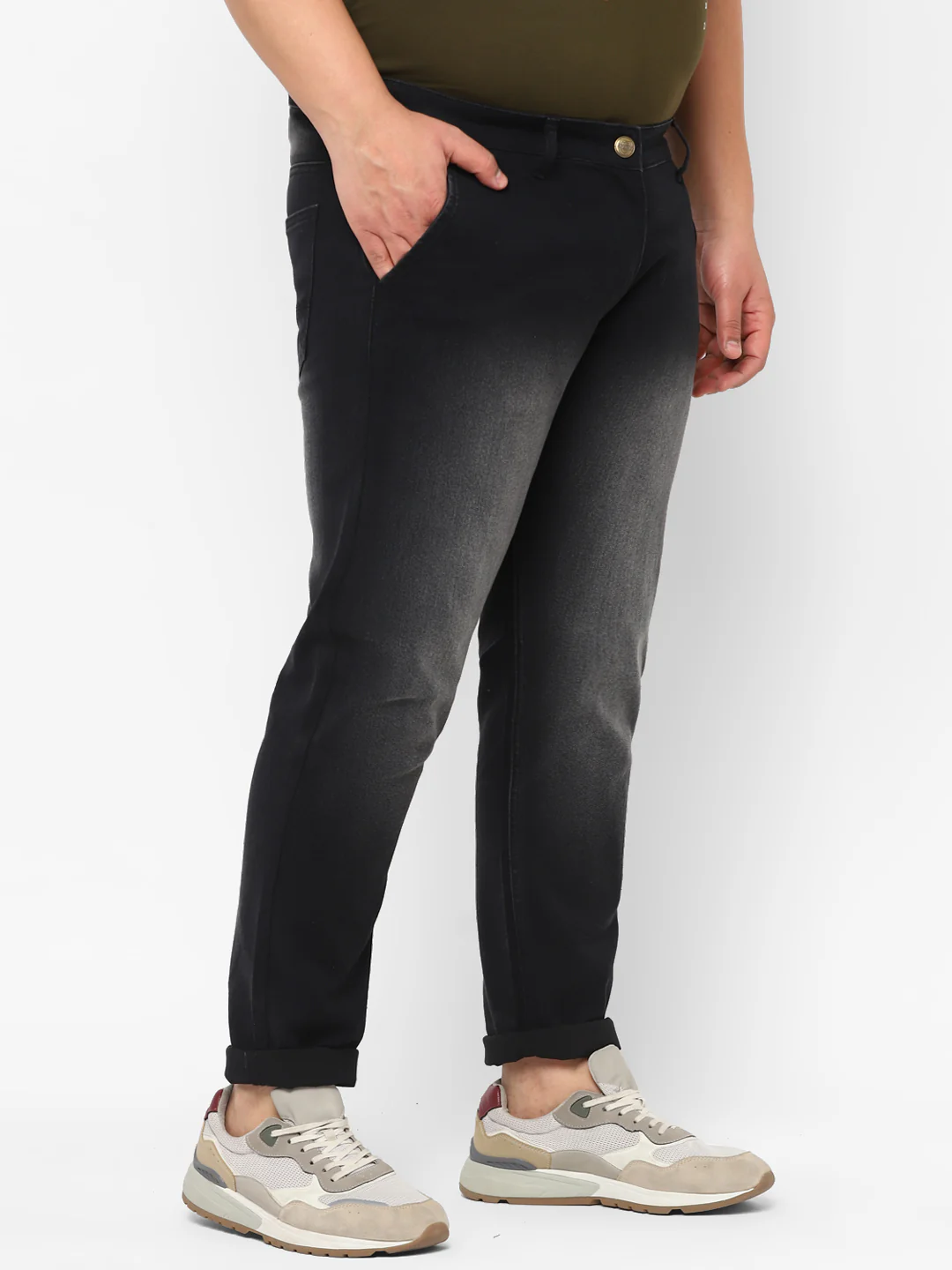 Plus Men's Black Regular Fit Washed Jeans Stretchable - Image 2