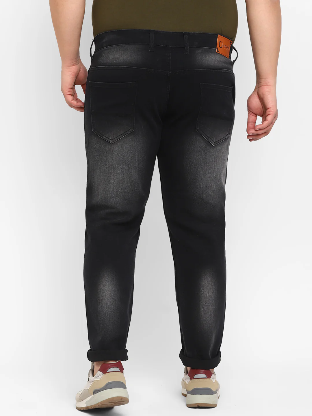 Plus Men's Black Regular Fit Washed Jeans Stretchable - Image 3