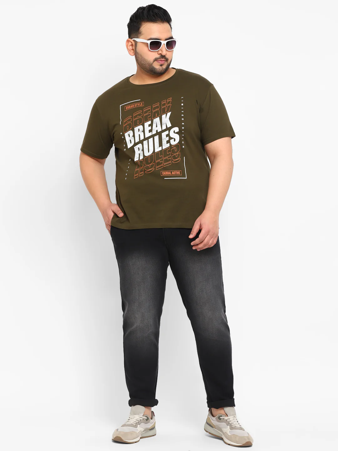 Plus Men's Black Regular Fit Washed Jeans Stretchable - Image 4