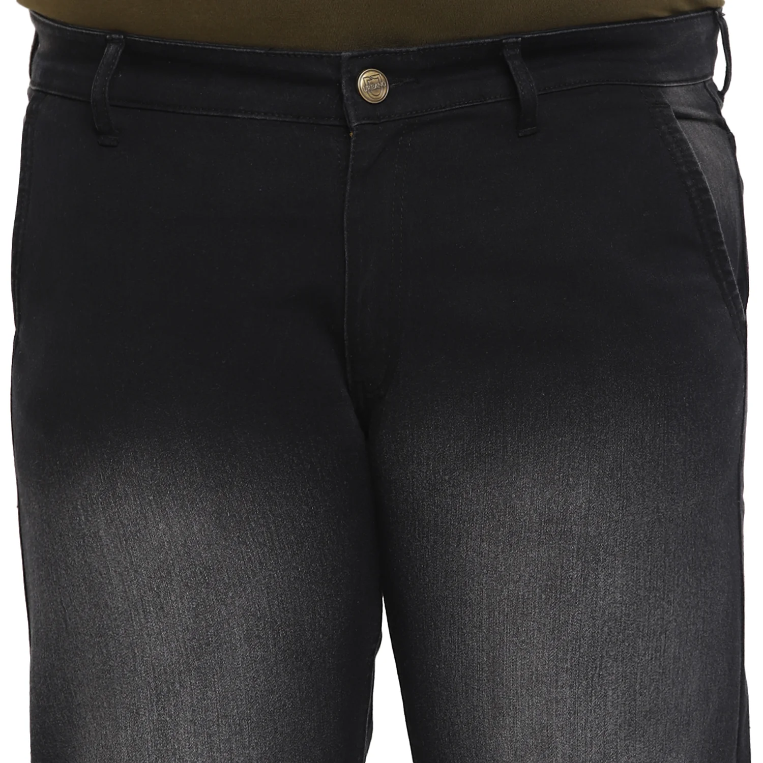 Plus Men's Black Regular Fit Washed Jeans Stretchable - Image 5