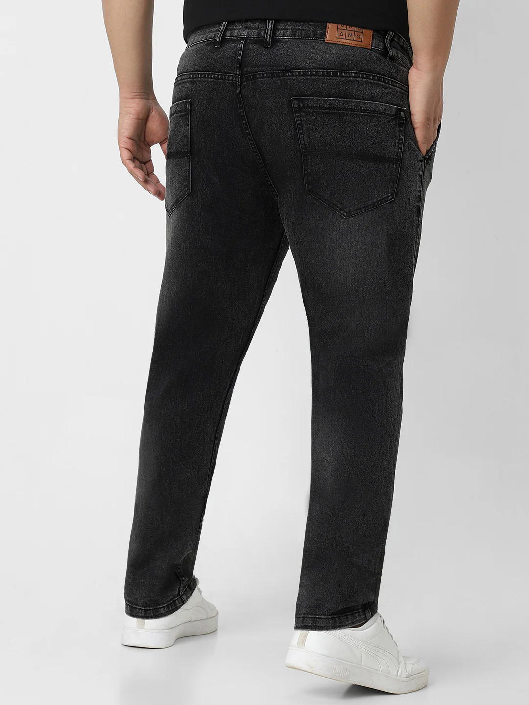 Plus Men's Black Regular Fit Washed Jeans Stretchable - Image 3