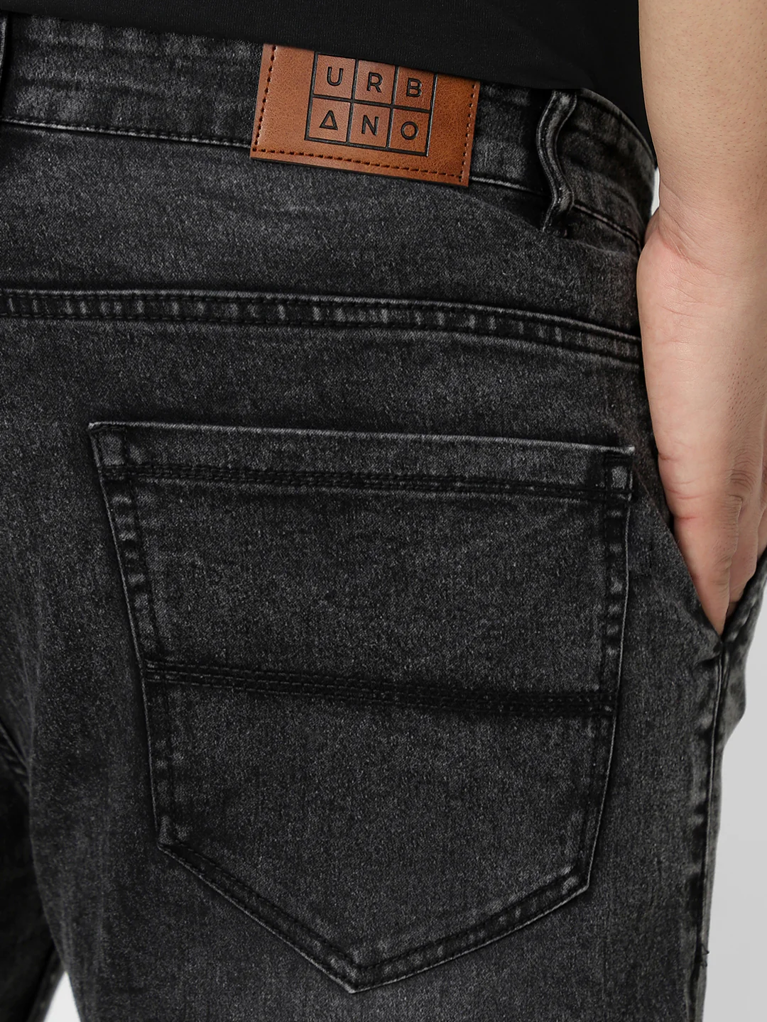 Plus Men's Black Regular Fit Washed Jeans Stretchable - Image 5