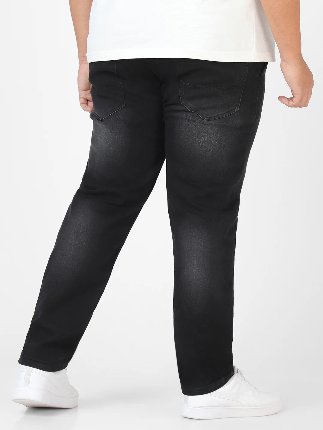 Plus Men's Black Regular Fit Washed Jeans Stretchable - Image 3