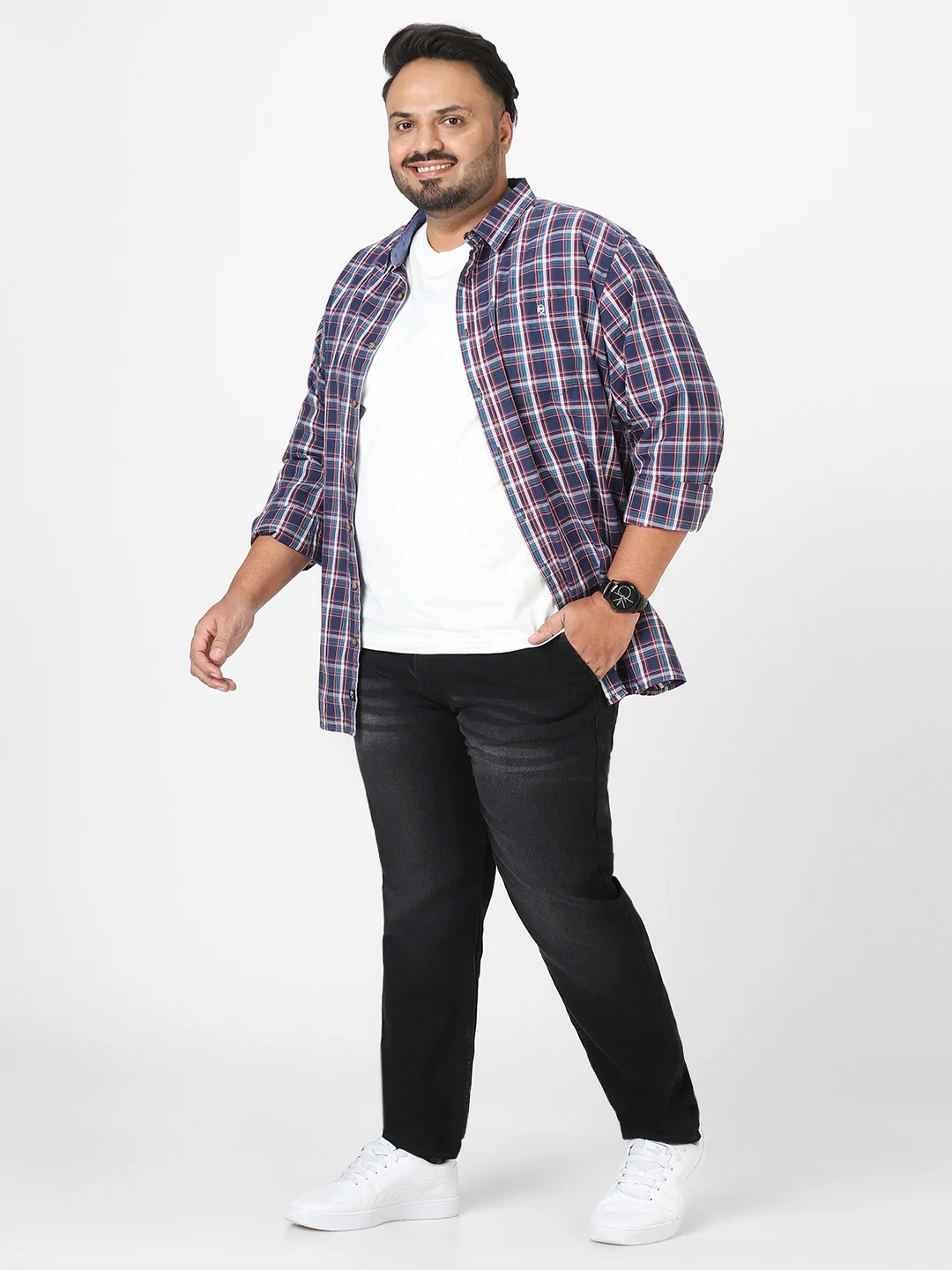 Plus Men's Black Regular Fit Washed Jeans Stretchable - Image 4