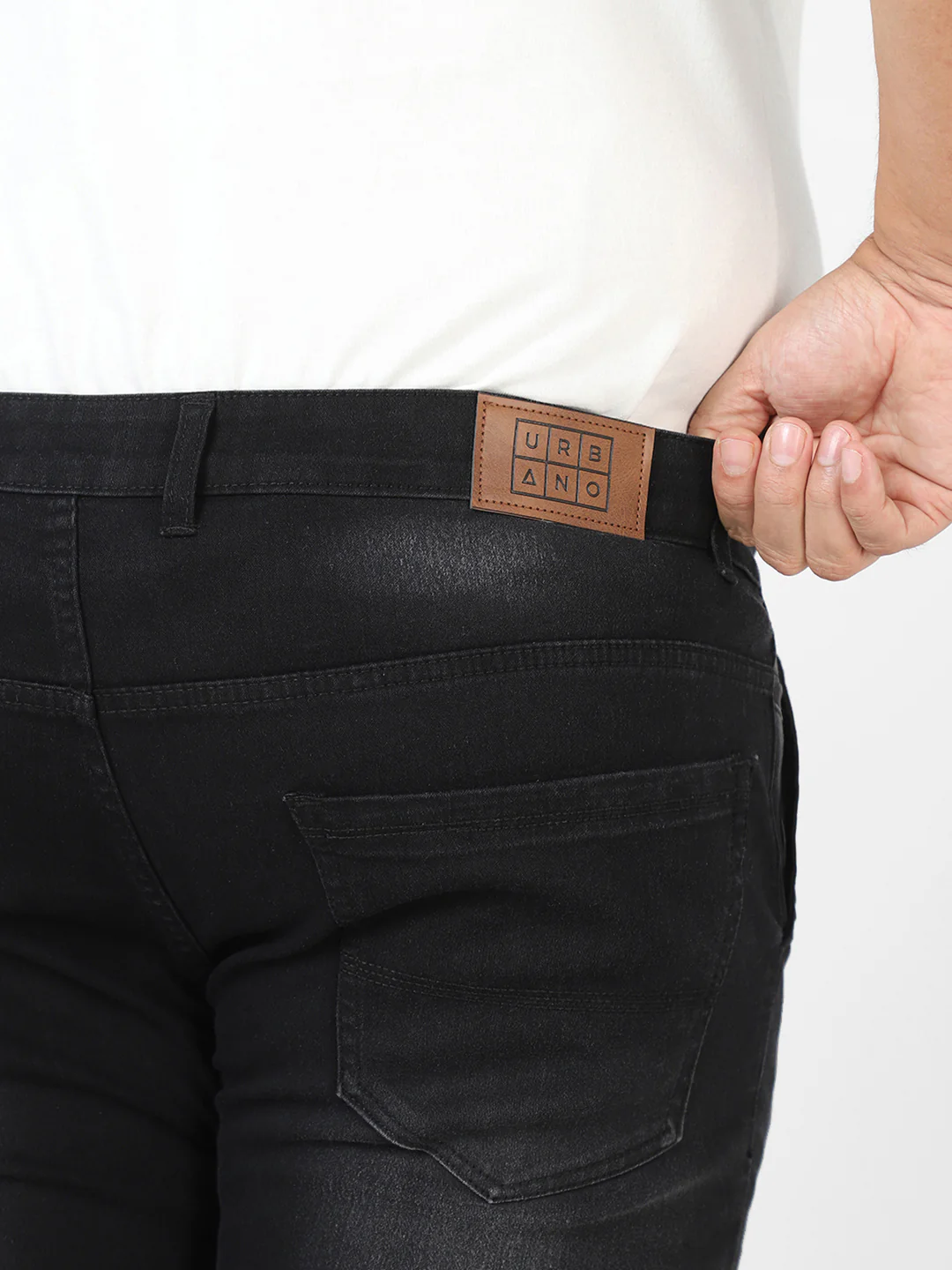 Plus Men's Black Regular Fit Washed Jeans Stretchable - Image 5