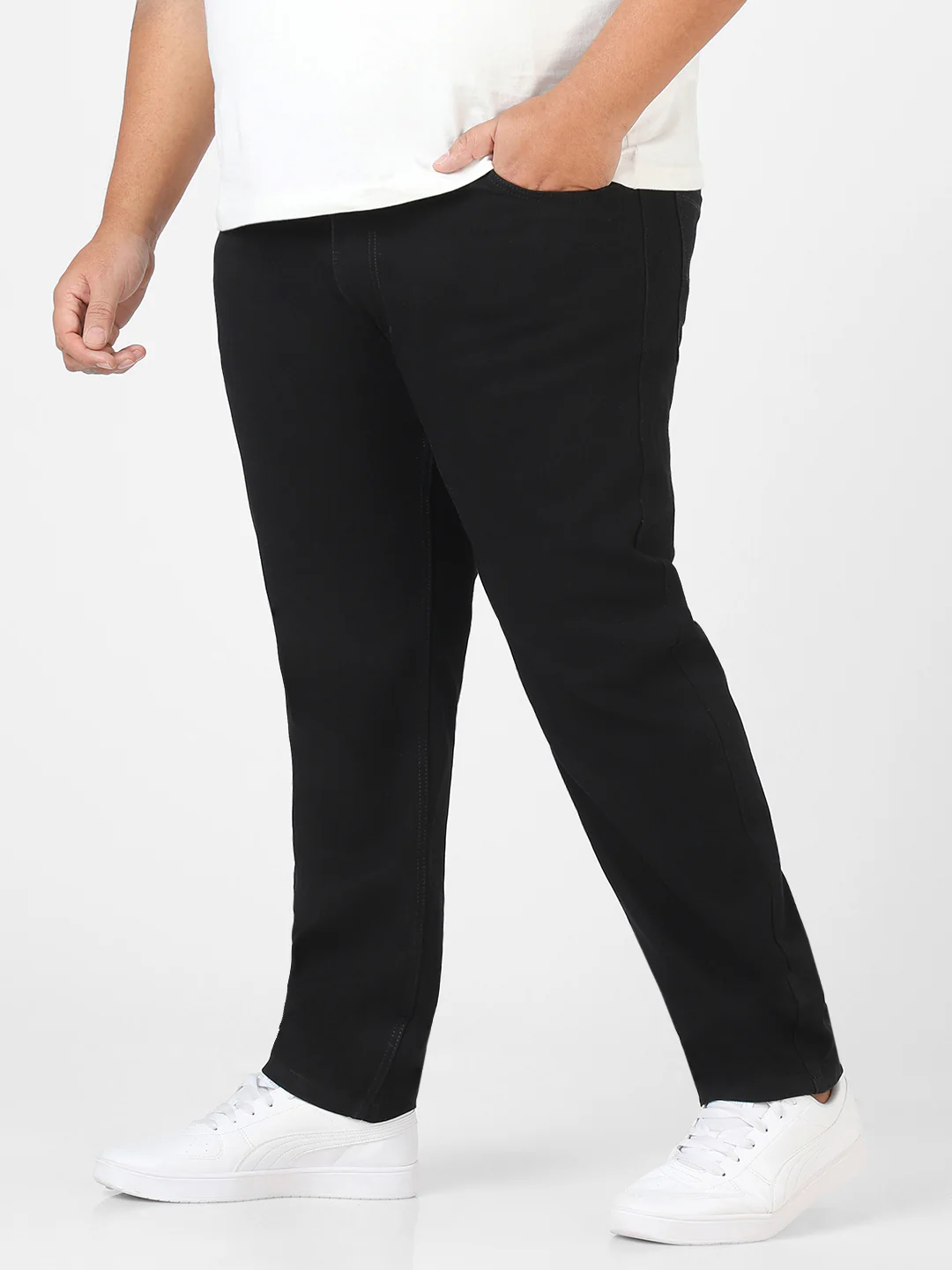Plus Men's Black Regular Fit Washed Jeans Stretchable - Image 3