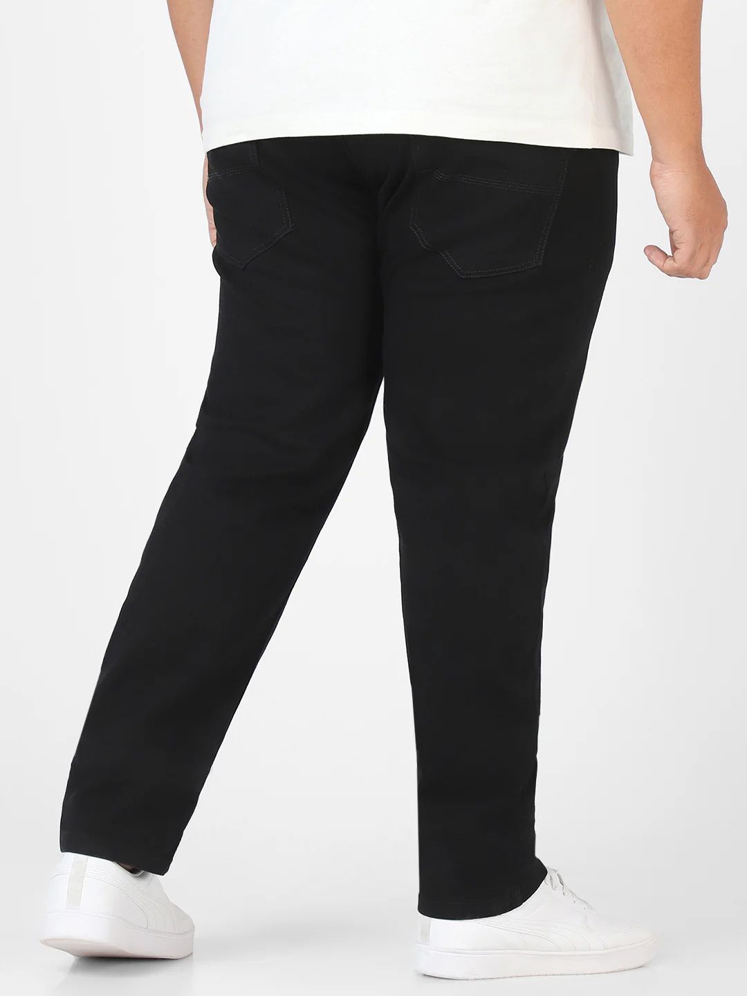 Plus Men's Black Regular Fit Washed Jeans Stretchable - Image 4