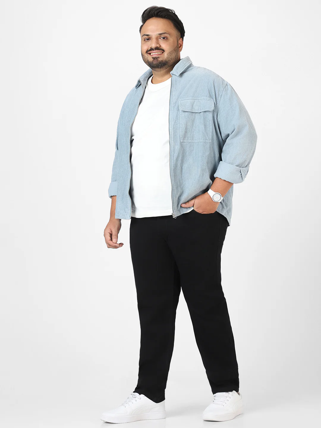 Plus Men's Black Regular Fit Washed Jeans Stretchable - Image 5