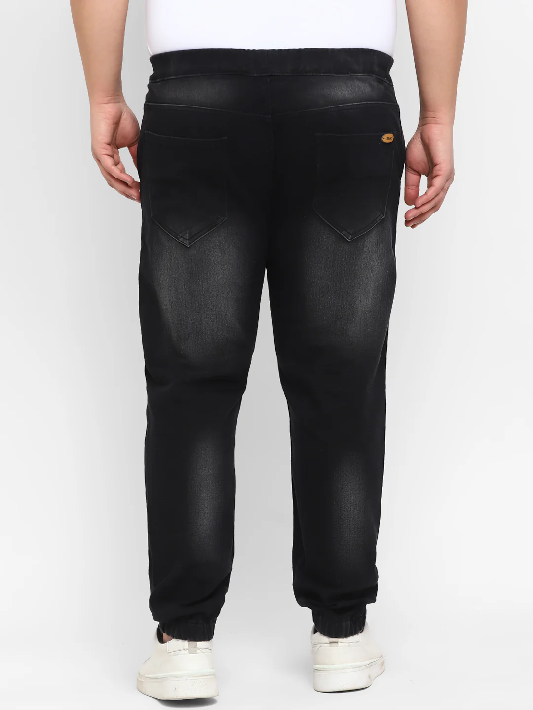 Plus Men's Black Regular Fit Washed Jogger Jeans Stretch - Image 3