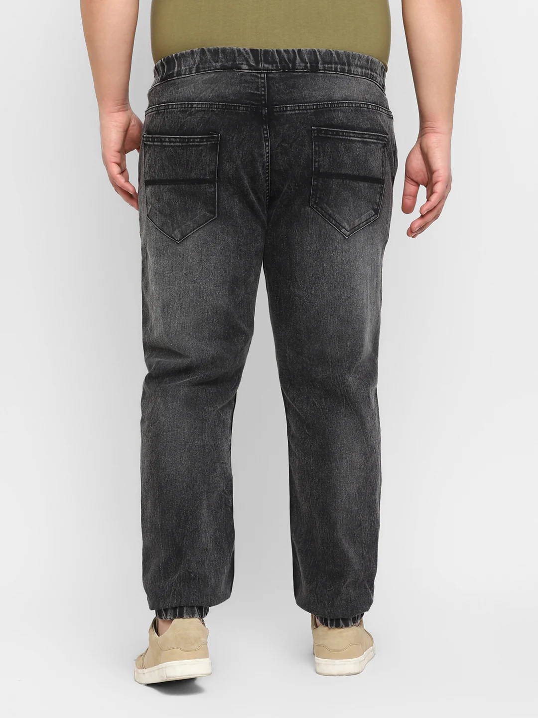 Plus Men's Black Regular Fit Washed Jogger Jeans Stretch - Image 3