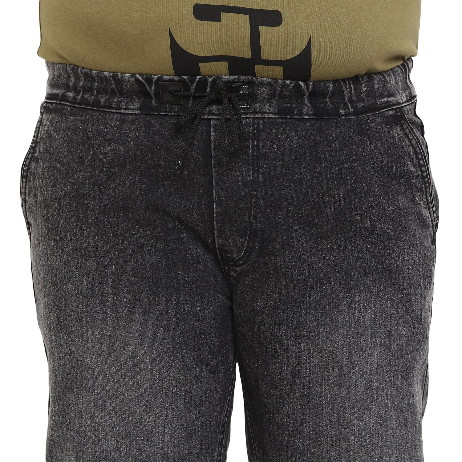 Plus Men's Black Regular Fit Washed Jogger Jeans Stretch - Image 5
