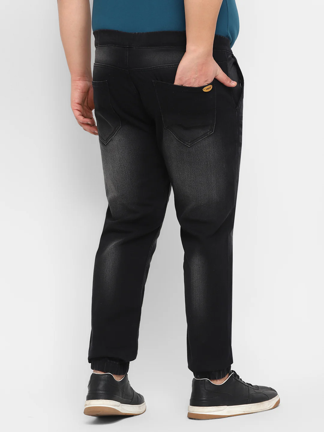 Plus Men's Black Regular Fit Washed Jogger Jeans Stretch - Image 3