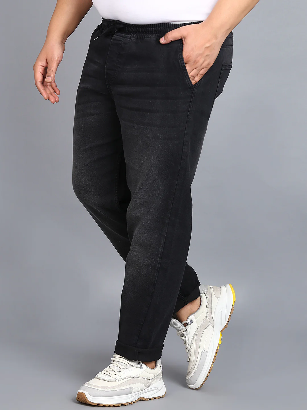 Plus Men's Black Regular Fit Washed Jogger Jeans Stretchable - Image 2