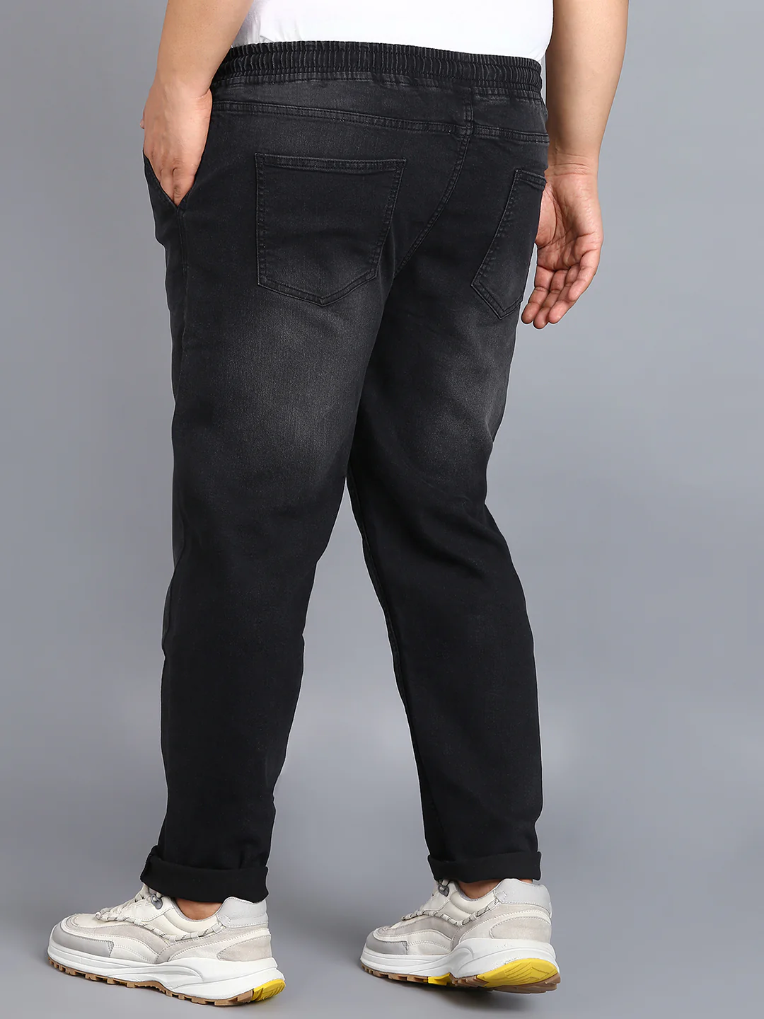 Plus Men's Black Regular Fit Washed Jogger Jeans Stretchable - Image 3