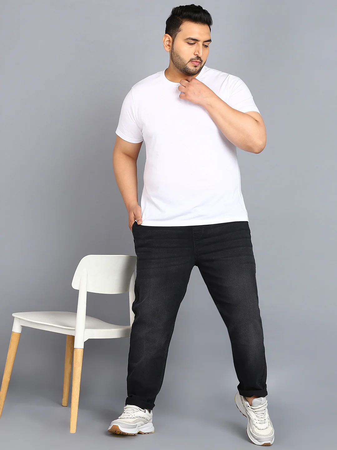 Plus Men's Black Regular Fit Washed Jogger Jeans Stretchable - Image 4