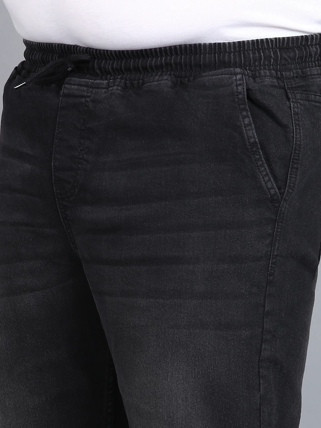 Plus Men's Black Regular Fit Washed Jogger Jeans Stretchable - Image 5