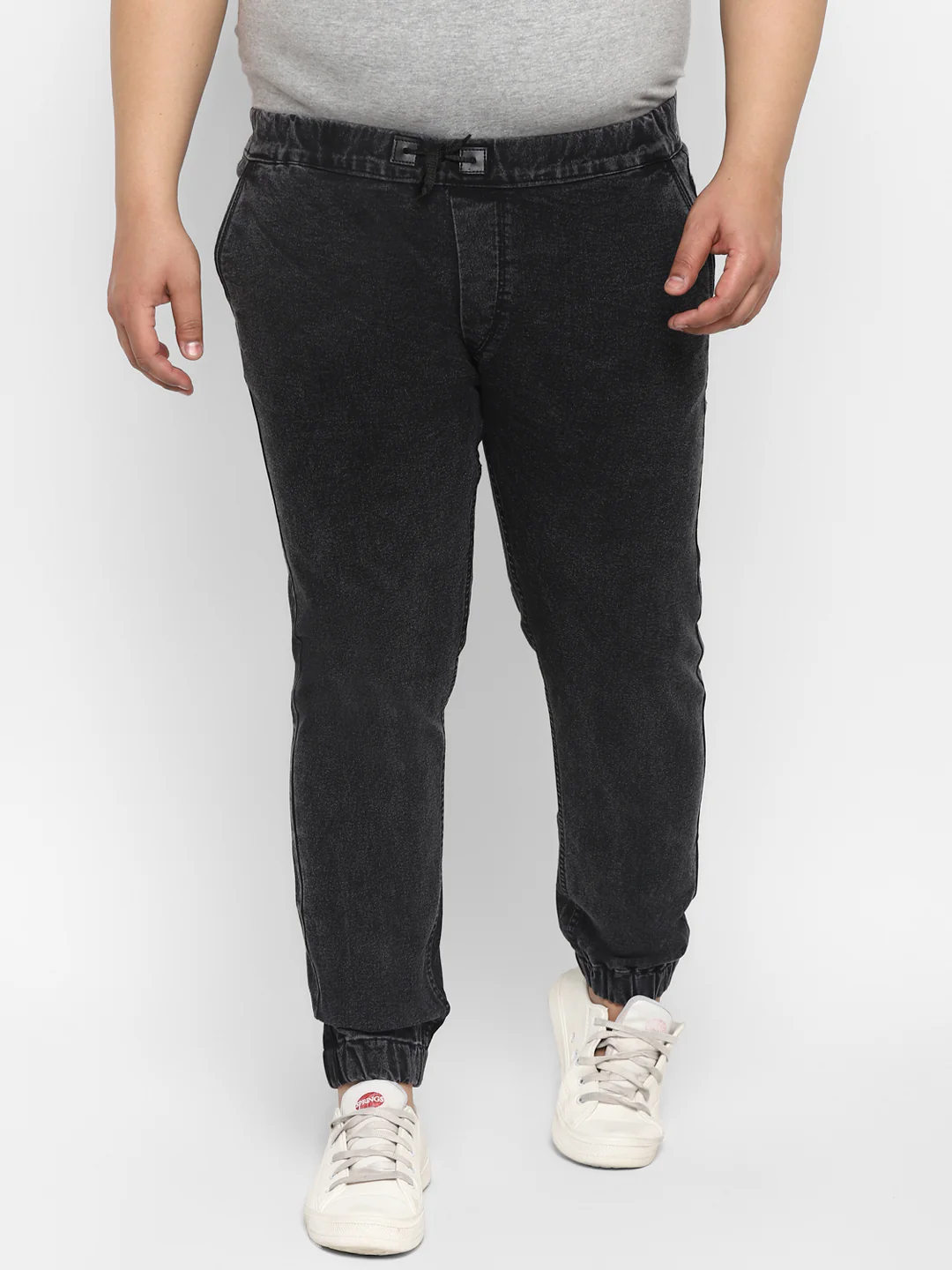 Plus Men's Black Regular Fit Washed Jogger Jeans Stretchable - Image 2
