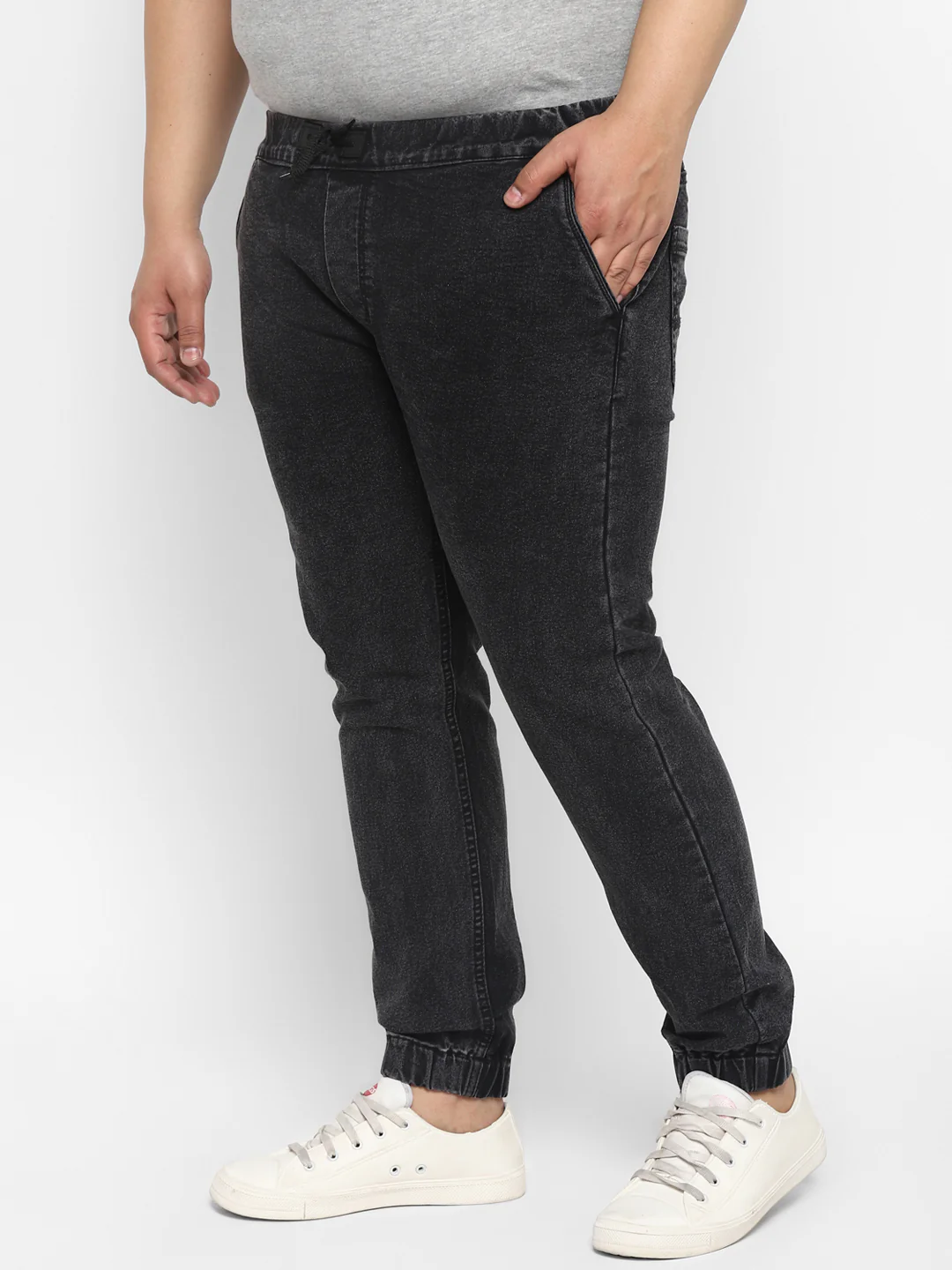 Plus Men's Black Regular Fit Washed Jogger Jeans Stretchable - Image 3