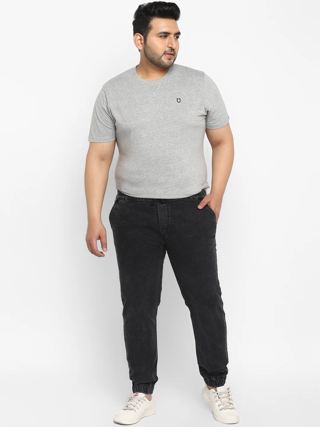Plus Men's Black Regular Fit Washed Jogger Jeans Stretchable - Image 5