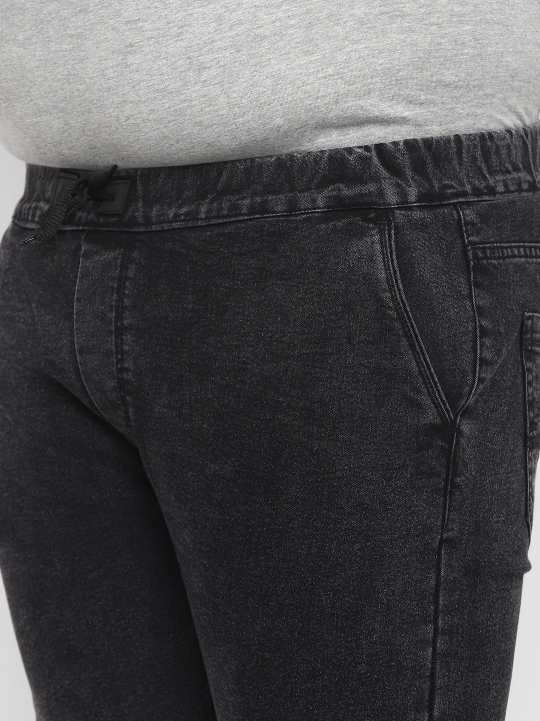 Plus Men's Black Regular Fit Washed Jogger Jeans Stretchable - Image 6