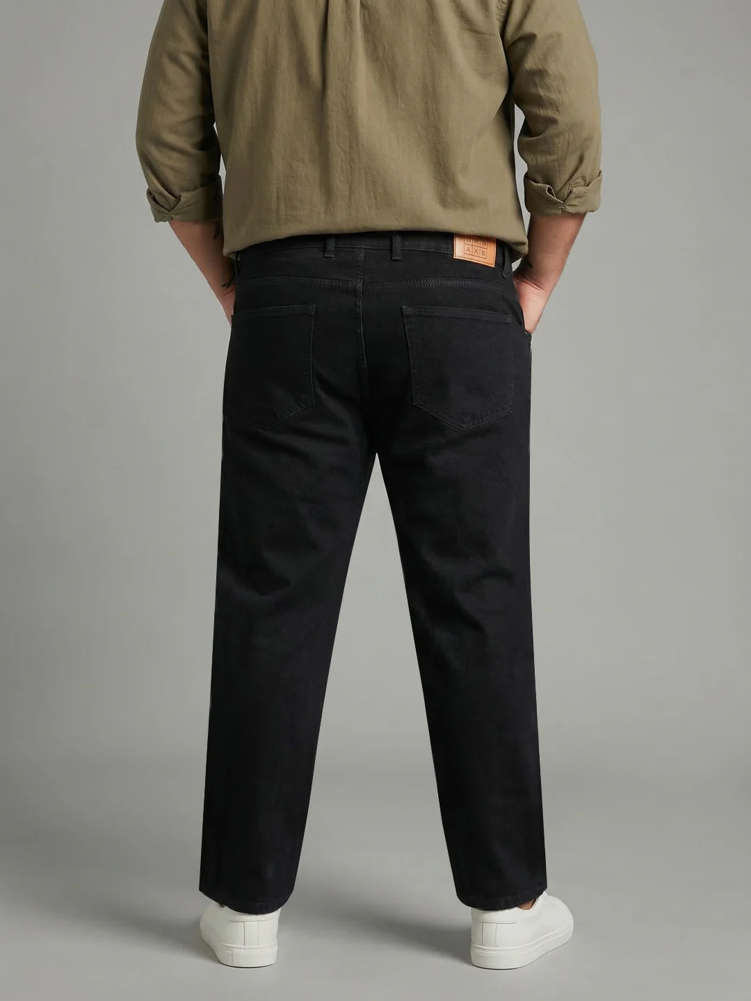 Plus Men's Black Relaxed Fit Washed Denim Jeans Non-Stretchable - Image 3