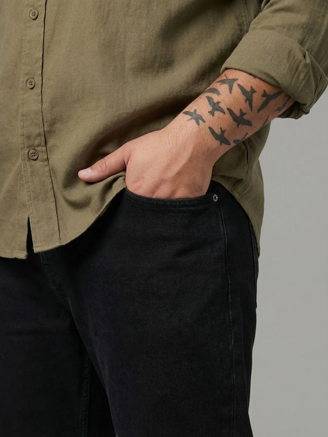 Plus Men's Black Relaxed Fit Washed Denim Jeans Non-Stretchable - Image 5