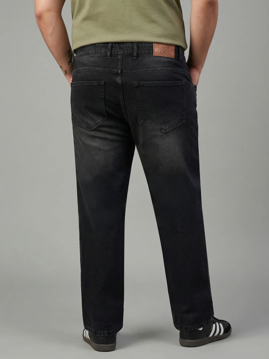 Plus Men's Black Relaxed Fit Washed Denim Jeans Non-Stretchable - Image 3
