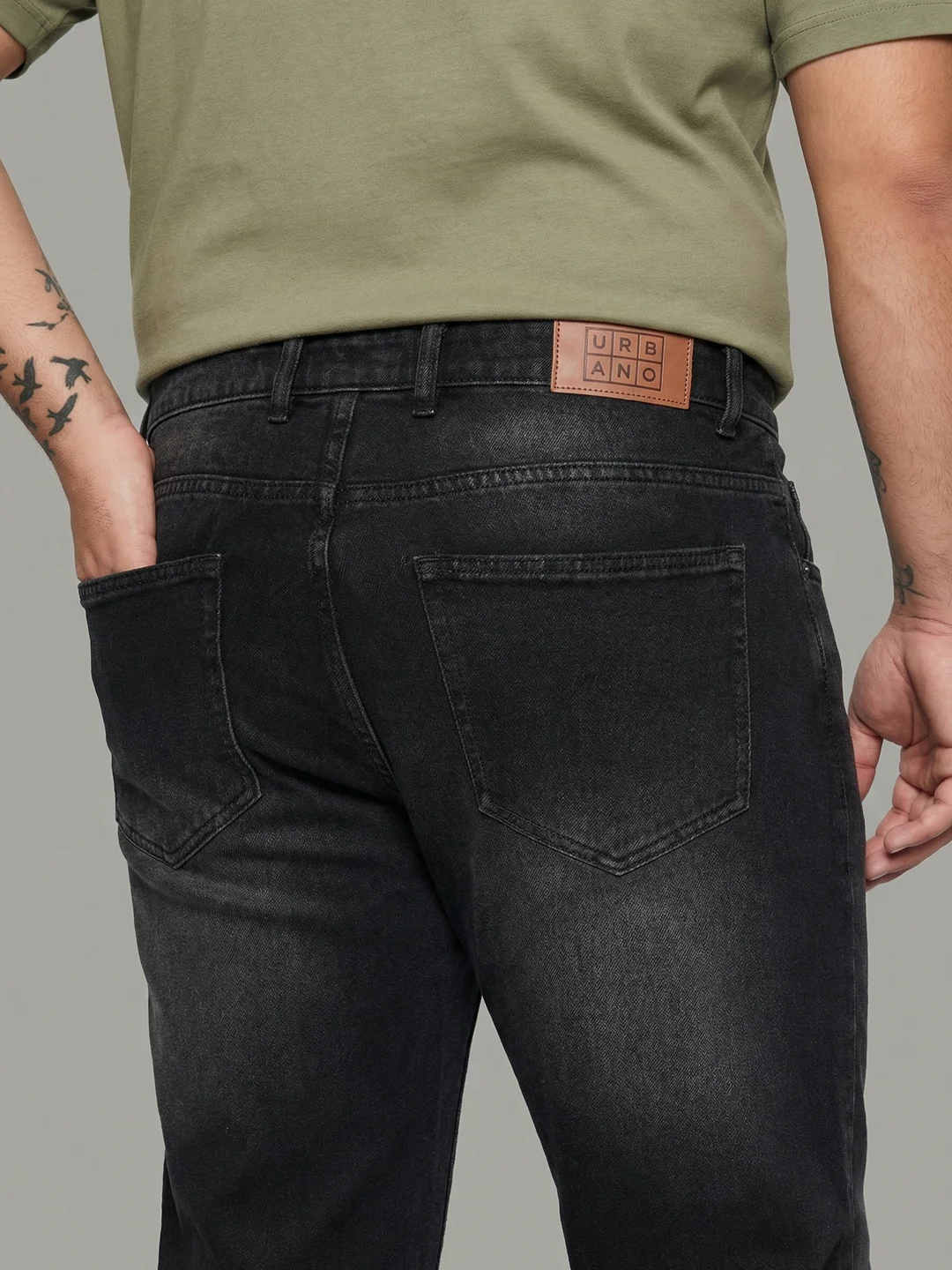 Plus Men's Black Relaxed Fit Washed Denim Jeans Non-Stretchable - Image 5