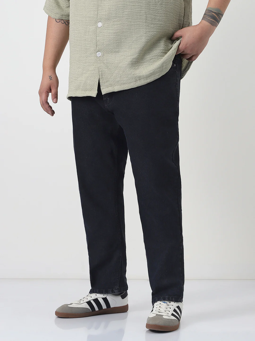 Plus Men's Black Slim Fit Washed Denim Jeans Stretchable - Image 2