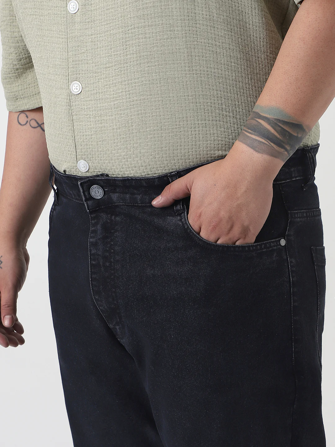 Plus Men's Black Slim Fit Washed Denim Jeans Stretchable - Image 5