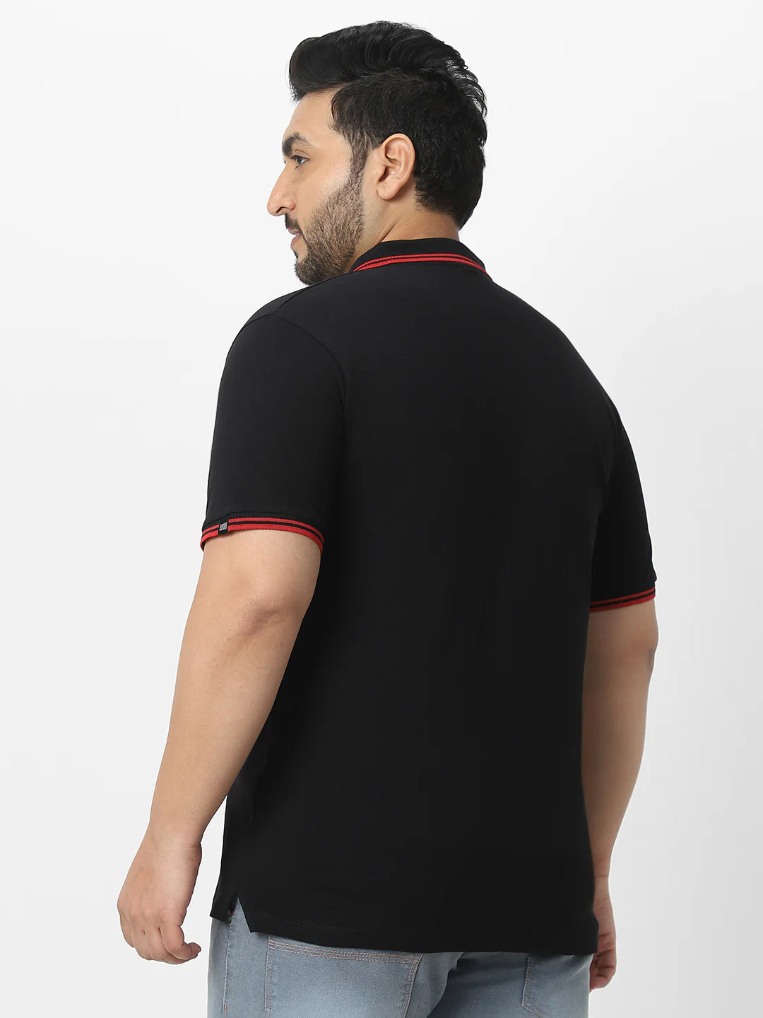 Plus Men's Black Solid Cotton Polo T-Shirt - Image 4