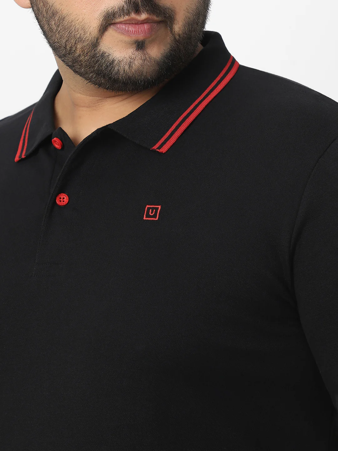 Plus Men's Black Solid Cotton Polo T-Shirt - Image 6