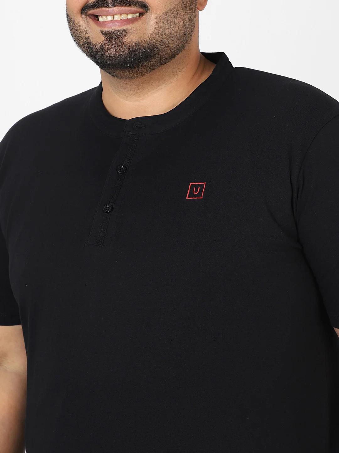 Plus Men's Black Solid Mandarin Collar Regular Fit Cotton T-Shirt - Image 6