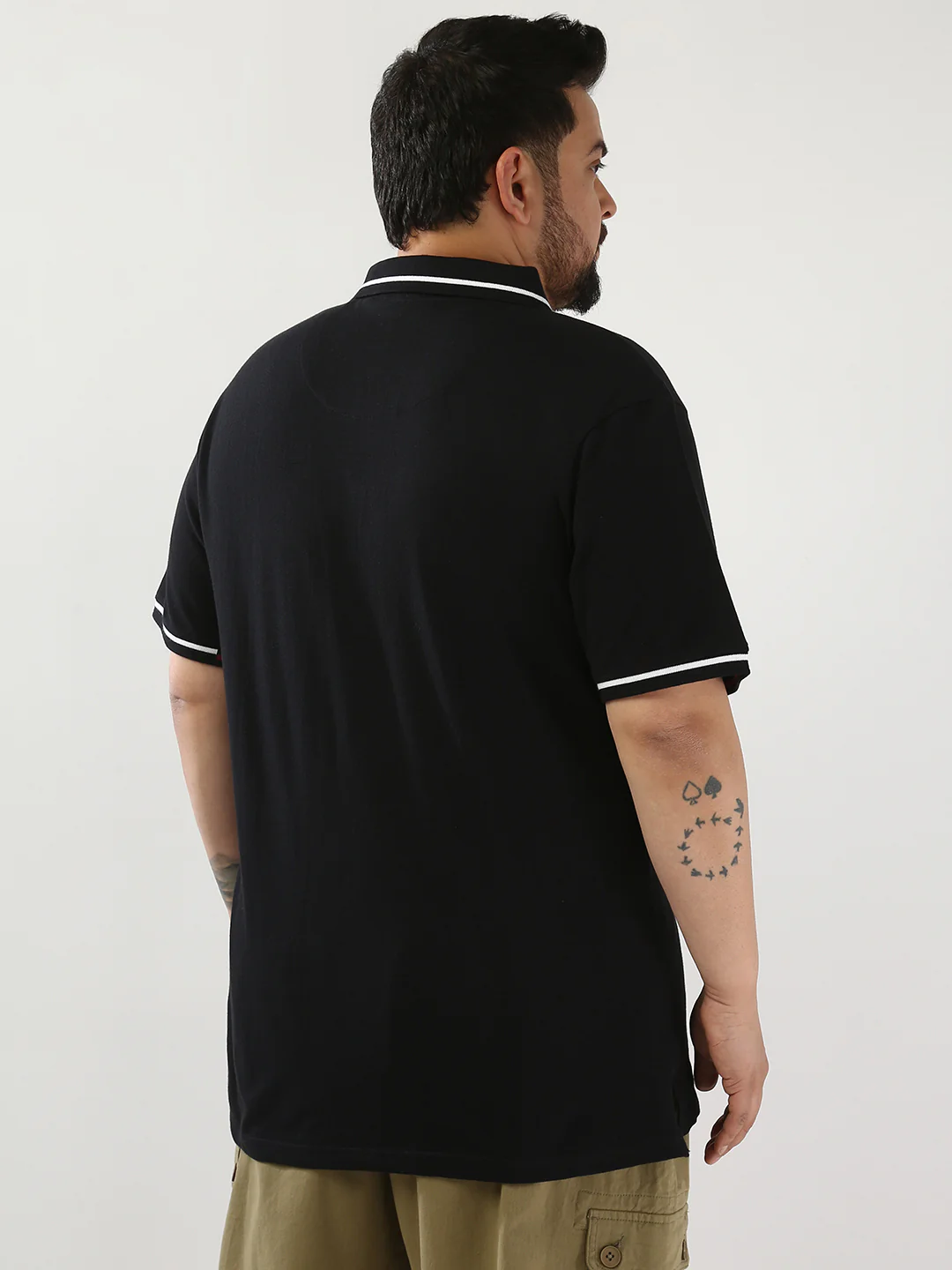 Plus Men's Black Solid Regular Fit Half Sleeve Cotton Polo T-Shirt - Image 3